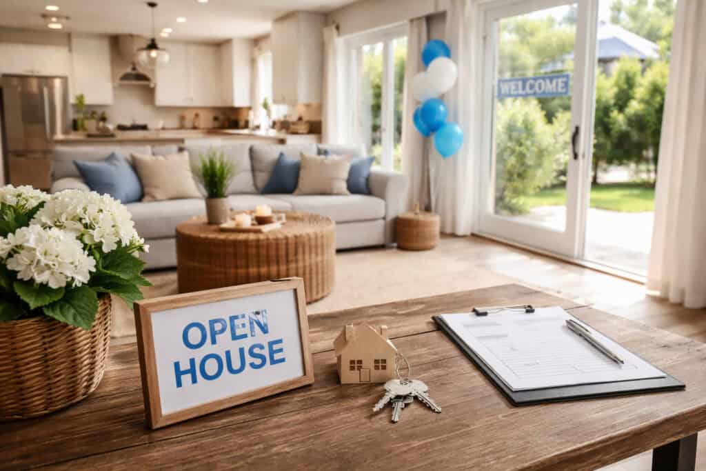 Why Your Realtor Should Take Complete Control of Your Open House 2 Cozy living room with open house sign